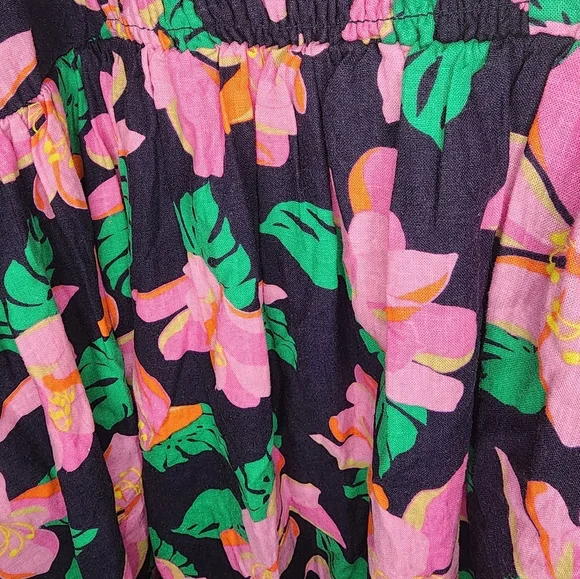 LANE BRYANT Smocked-Back floral Linen blend Midi Dress, size 14